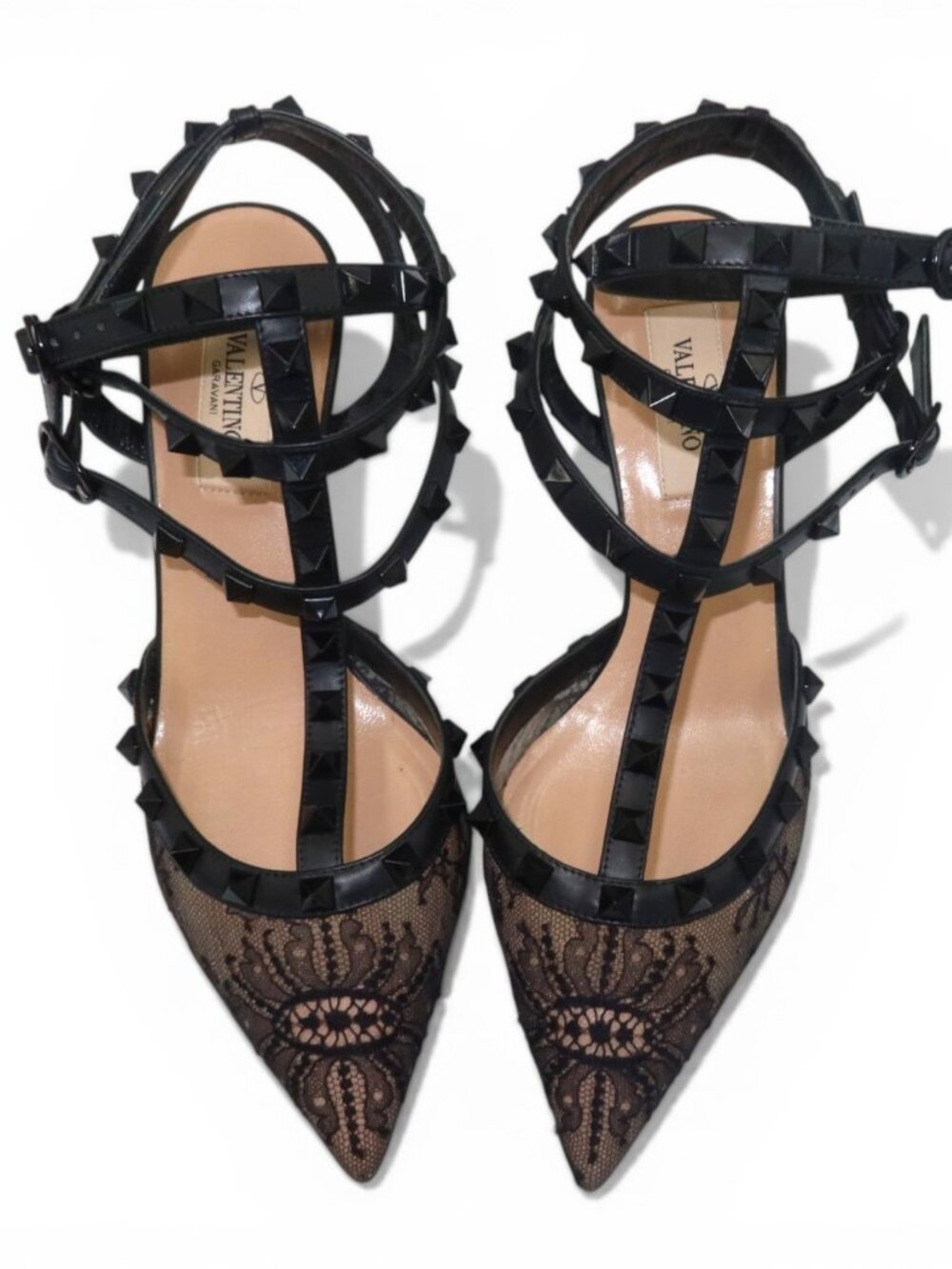 Valentino Garavani Lace Rockstud Caged Heels Black Size 37 - Picture 12 of 15